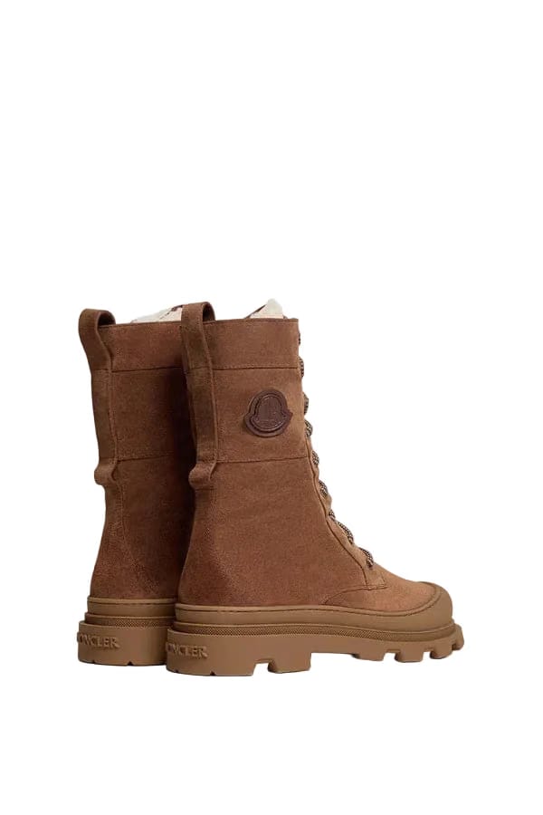 Moncler Vera High Suede & Shearling Lace-Up Boots Brown