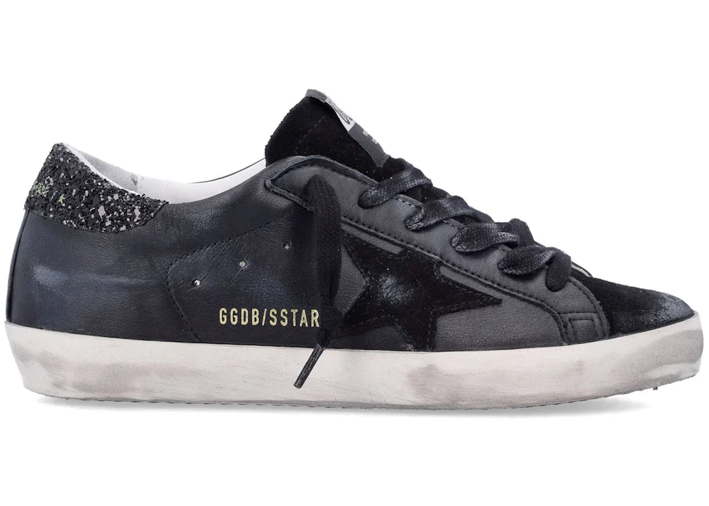 Golden Goose Superstar Black Glitter Heel Womens