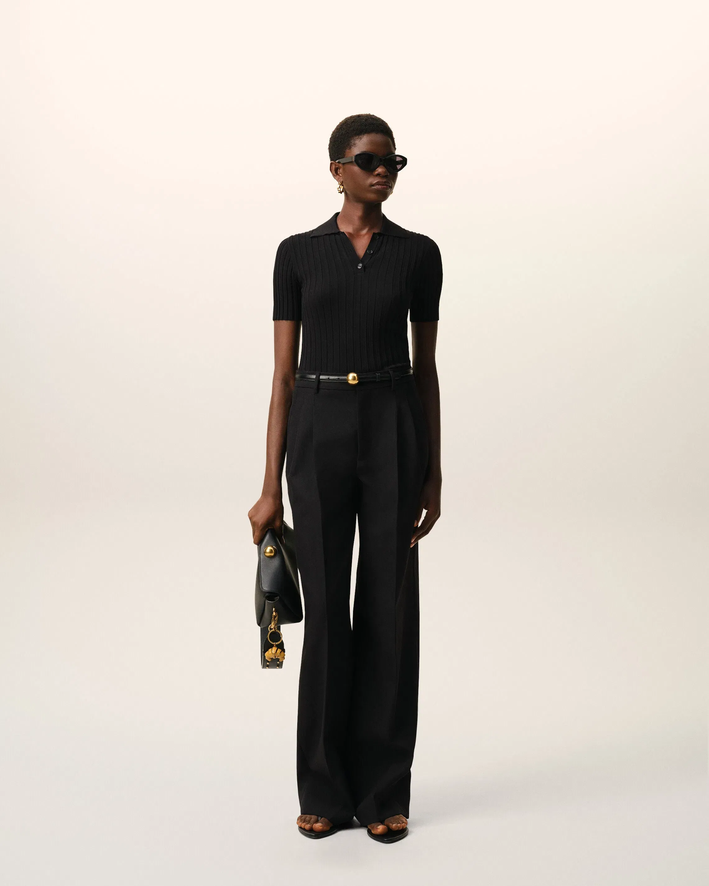 AmiParis Black New Wool Low Waist Wide Trousers Women's