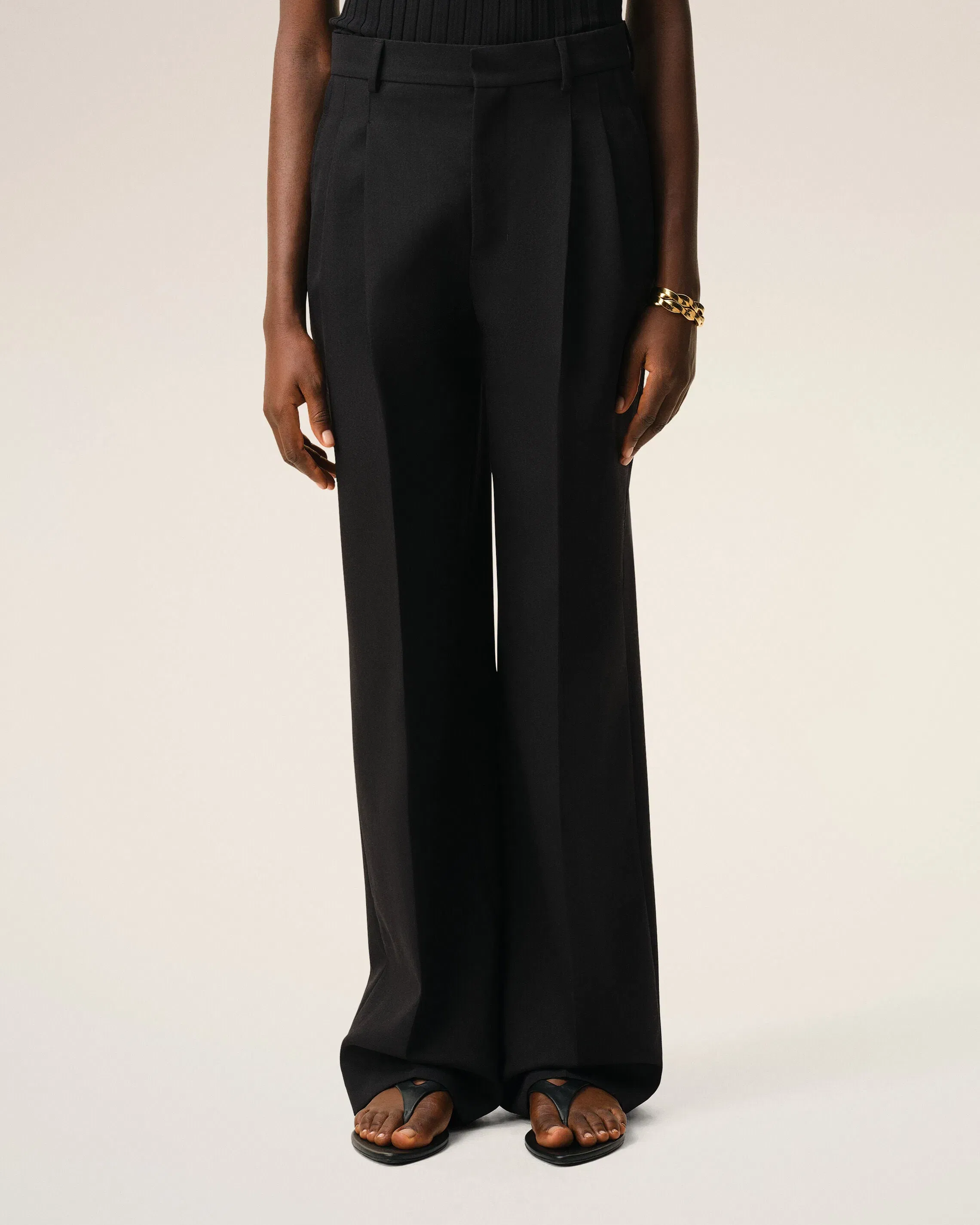 AmiParis Black New Wool Low Waist Wide Trousers Women's