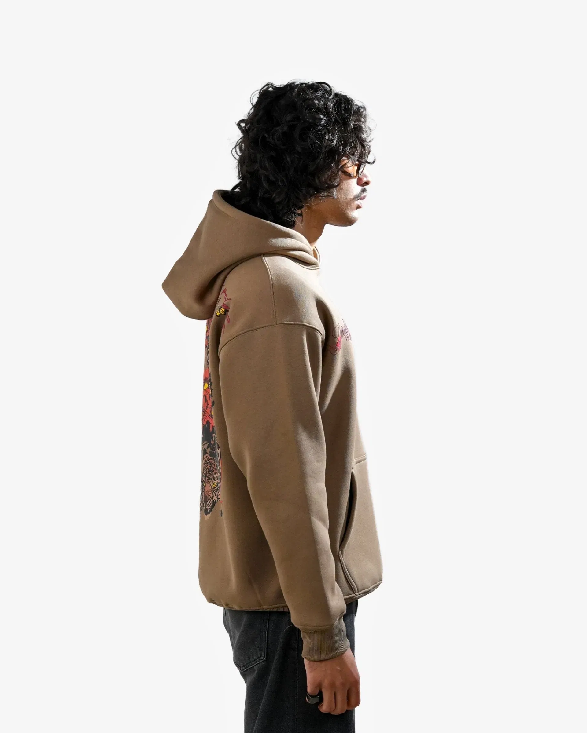 Graceful Might Hoodie - Khaki Oversized Printed Hoodie