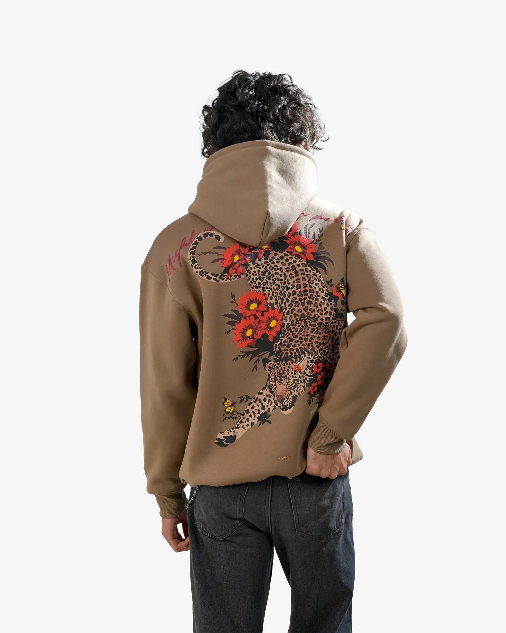 Graceful Might Hoodie - Khaki Oversized Printed Hoodie