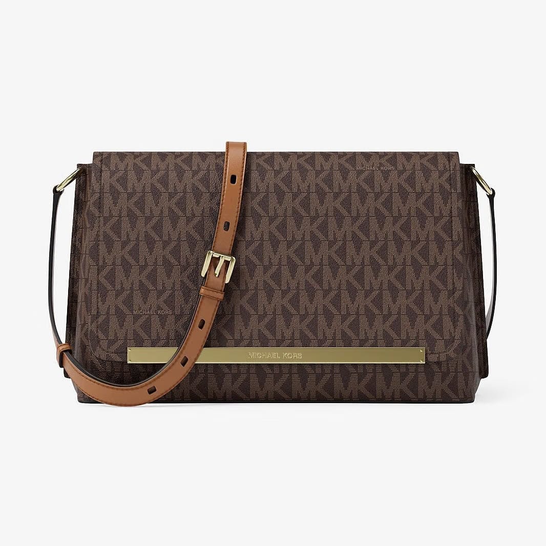 Michael Kors Evelyn Medium Signature Logo Crossbody Bag Brn-Acorn