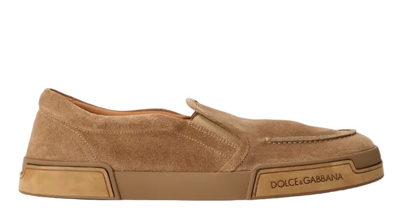 DOLCE AND GABBANA Men's DG Suede Hybrid Slip On Trainers 'Light Brown'