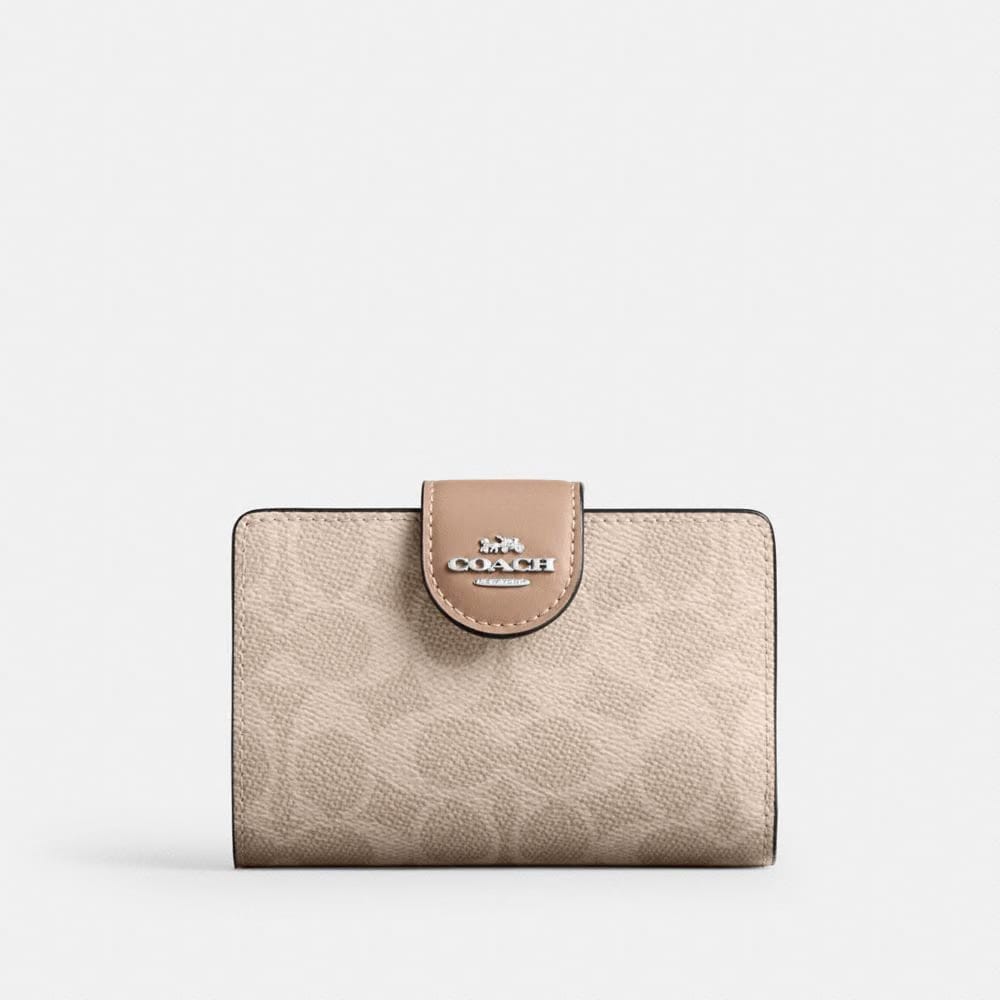 Coach Medium Corner Zip Wallet In Signature Canvas Silver Sand Taupe