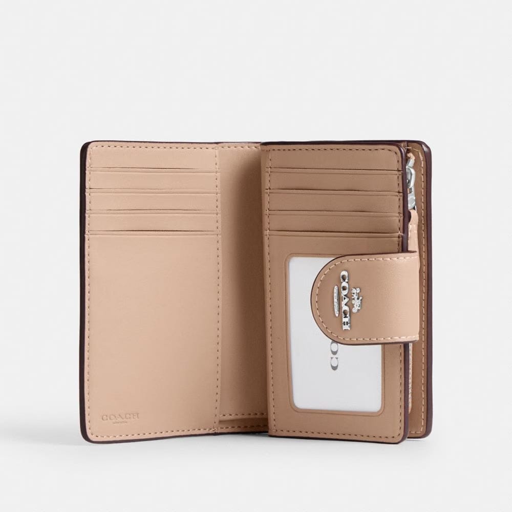Coach Medium Corner Zip Wallet In Signature Canvas Silver Sand Taupe