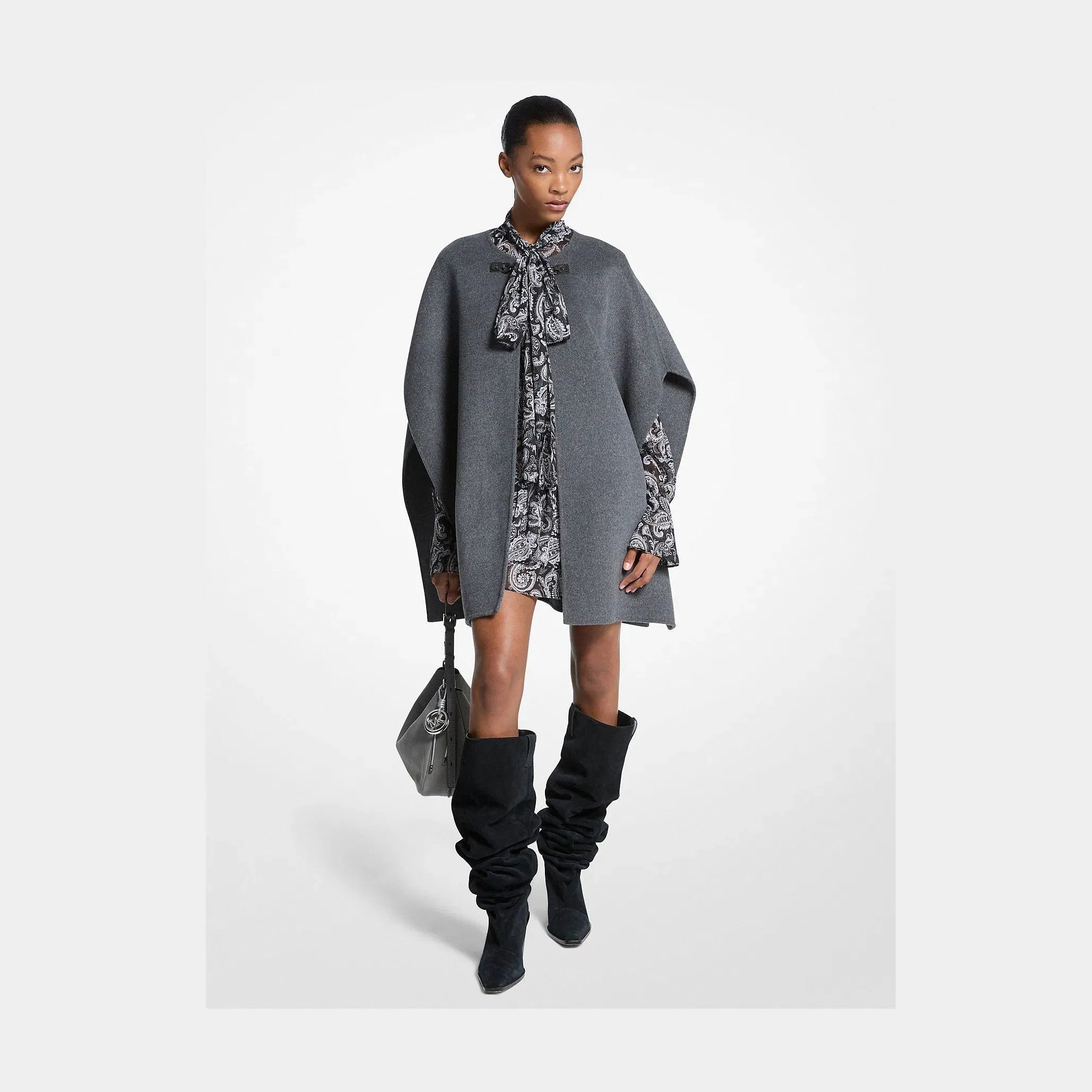 Michael Kors Double Face Wool Blend Cape Derby Heather