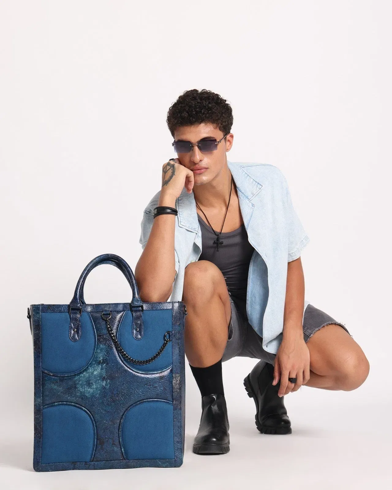 Muddled Shopper Tote/ Backpack - Cracked Indigo