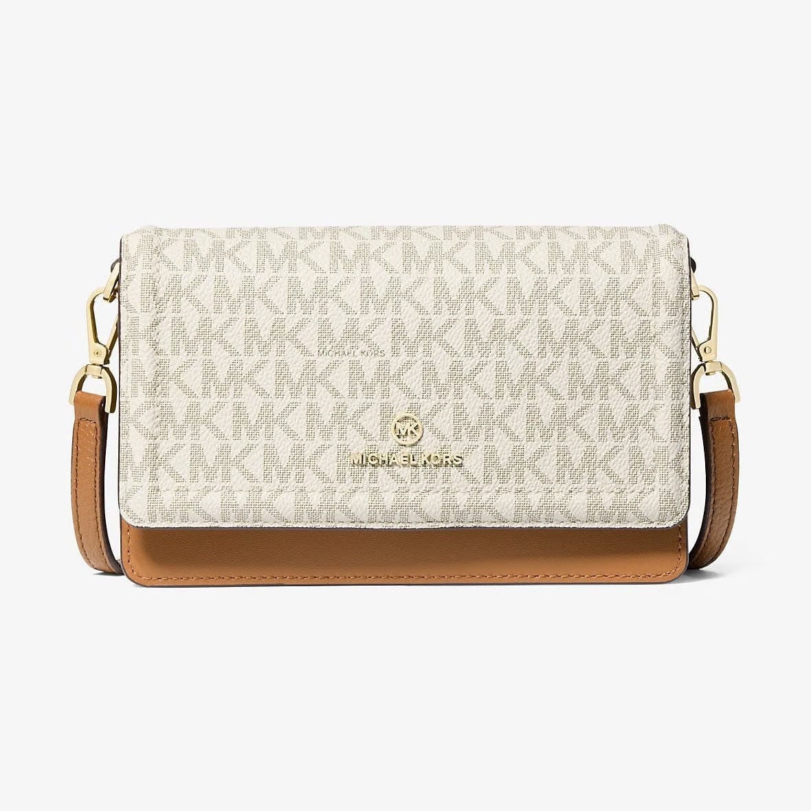 Michael Kors Jet Set Small Logo Smartphone Convertible Crossbody Bag Vanilla-Acorn