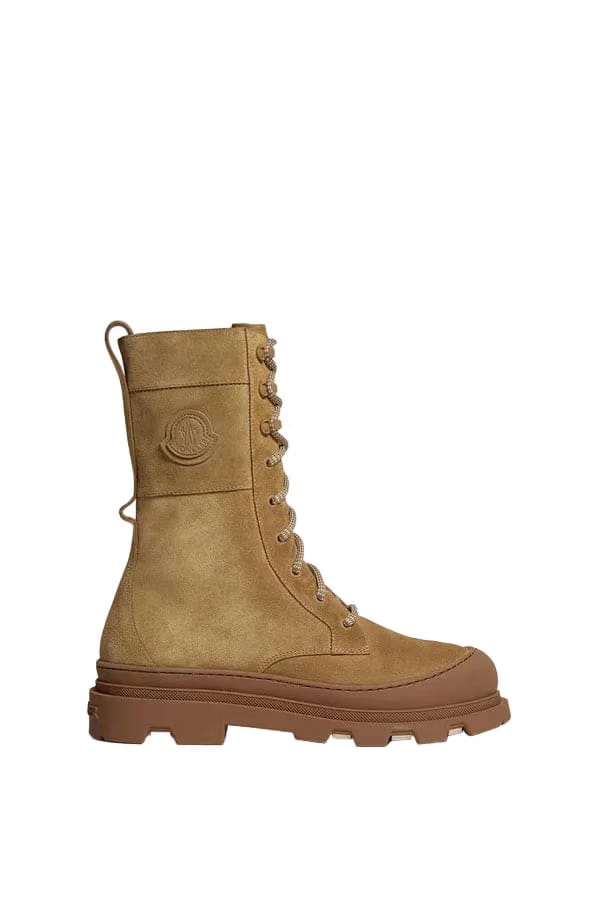 Moncler Vera High Suede Lace-Up Boots Camel Beige