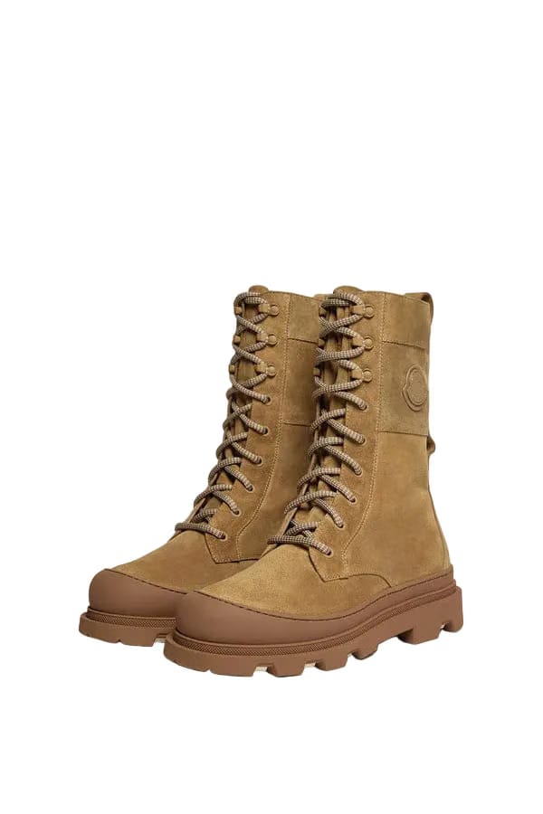 Moncler Vera High Suede Lace-Up Boots Camel Beige