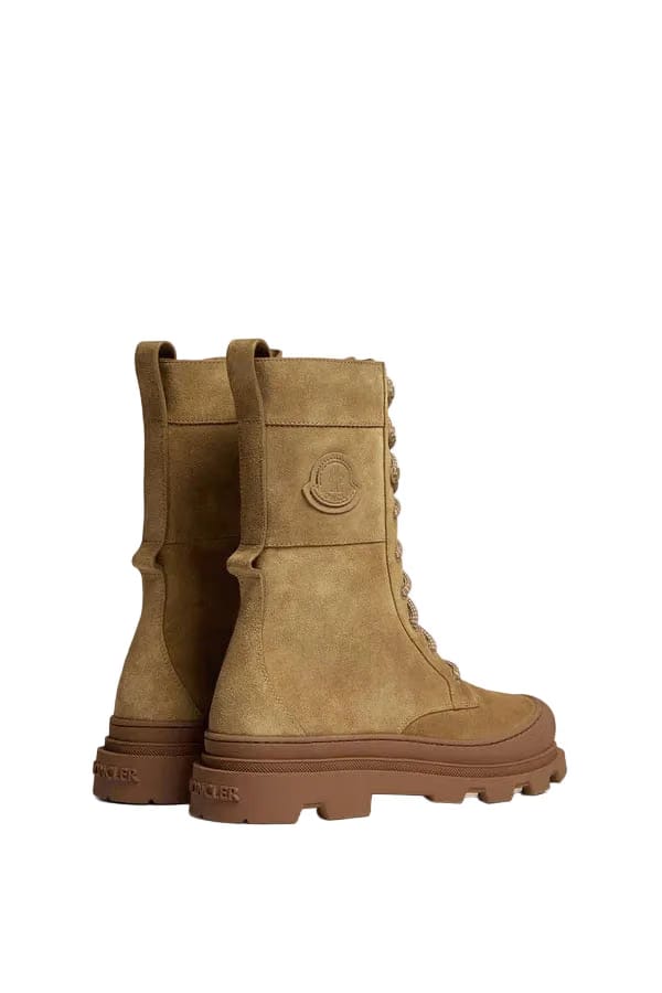 Moncler Vera High Suede Lace-Up Boots Camel Beige