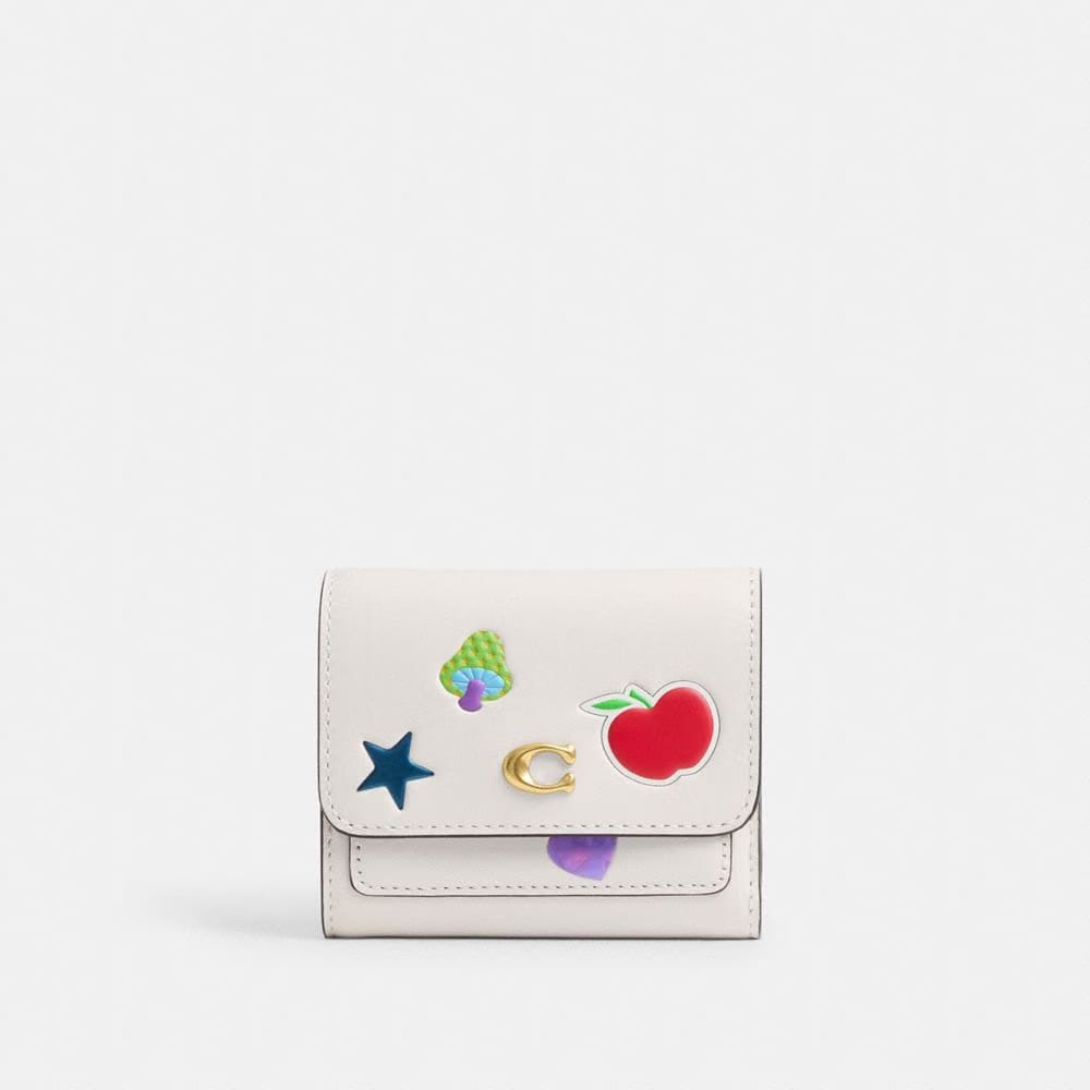 Coach Mila Small Flap Wallet With Sticker Print Brass Chalk Multi