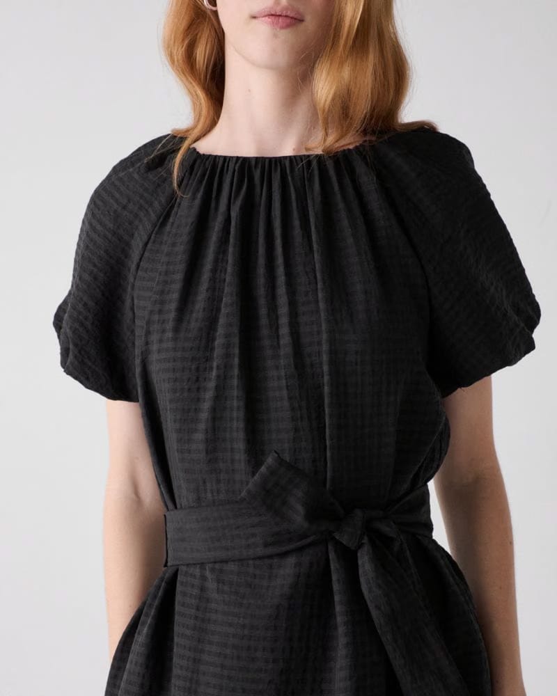 Gathered Neck Mini Shift Dress
