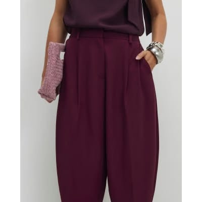 Petite Red Barrel Leg Trousers