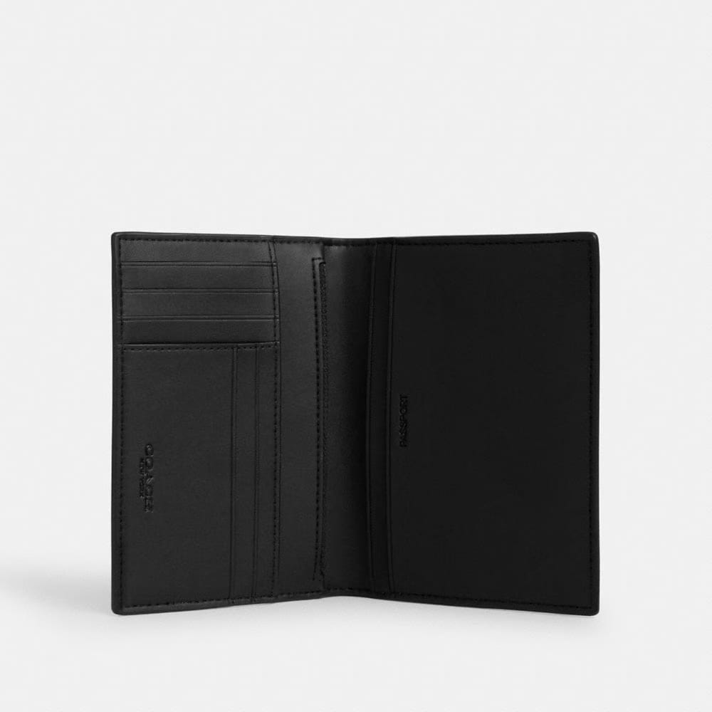 Coach Passport Card Case In Signature Canvas Gunmetal Tan Black