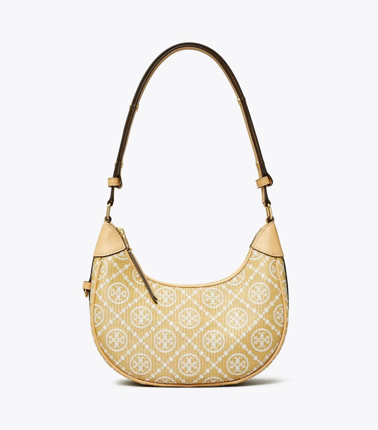 T Monogram Raffia Crescent Bag