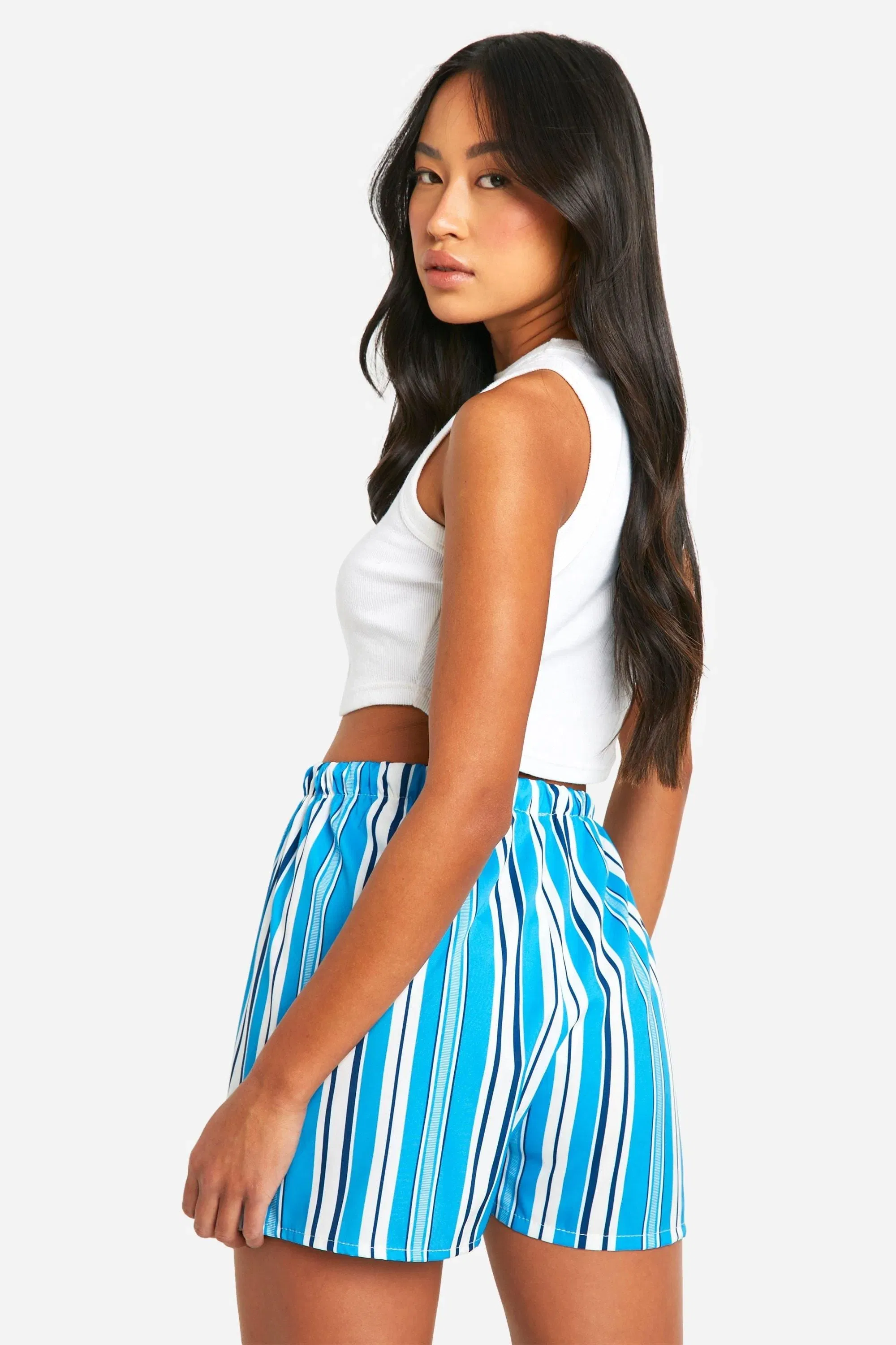 Linen Look Textured Stripe Flippy Short
