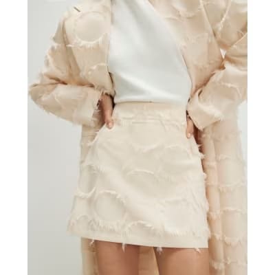 Cream Fringed Mini Skirt
