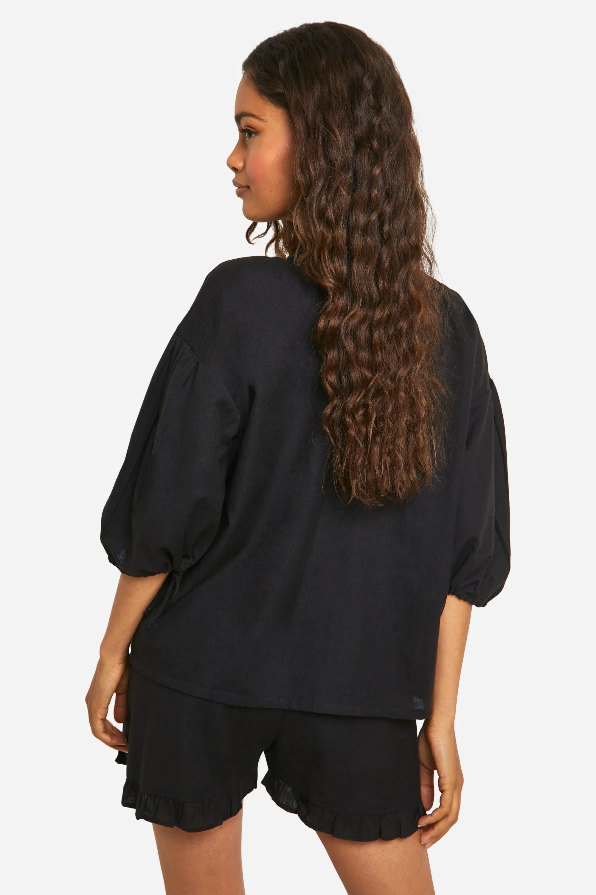 Tie Neck Detail Puff Sleeve Top