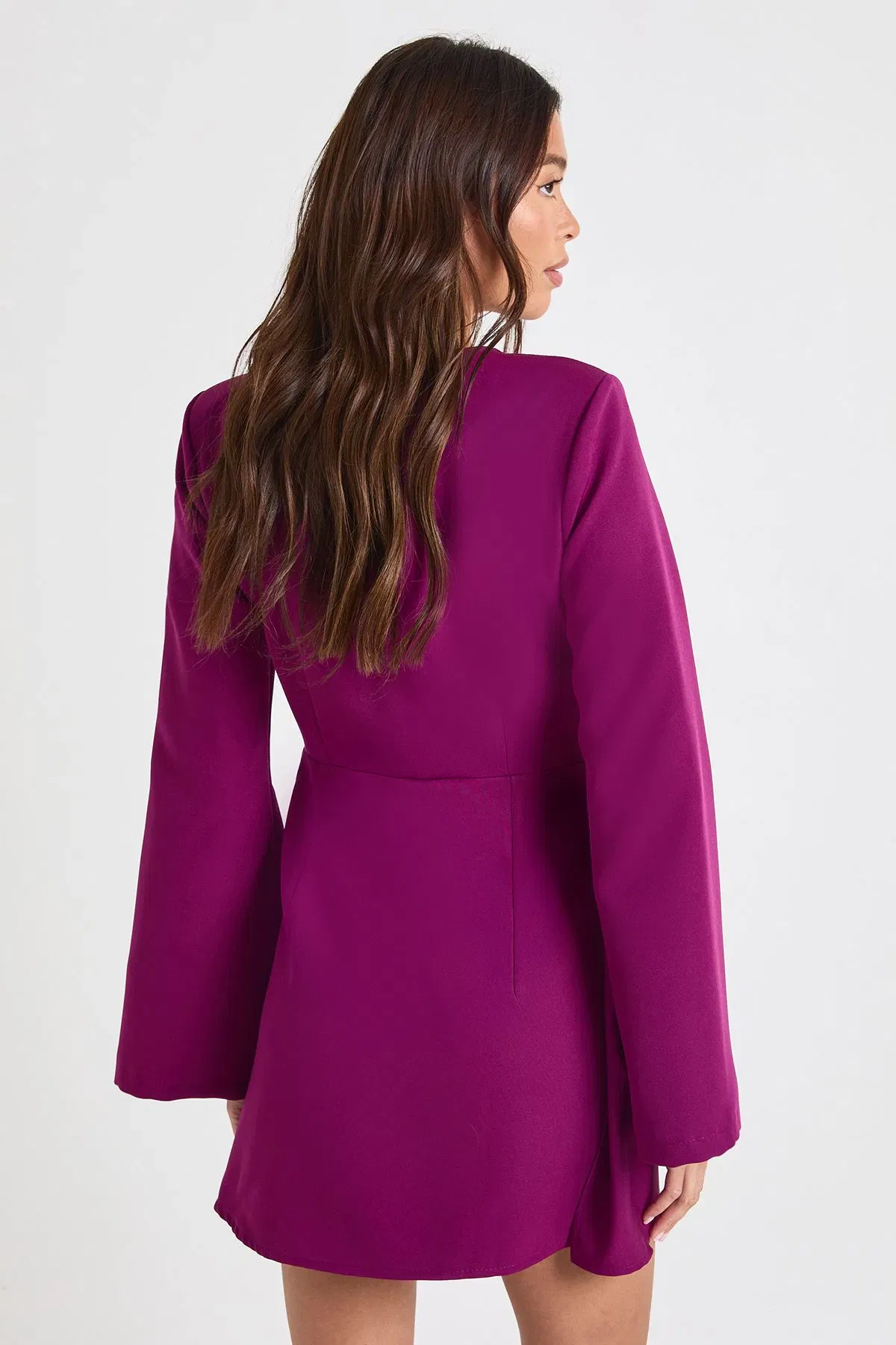 Tie Waist Collarless Draped Blazer Dress