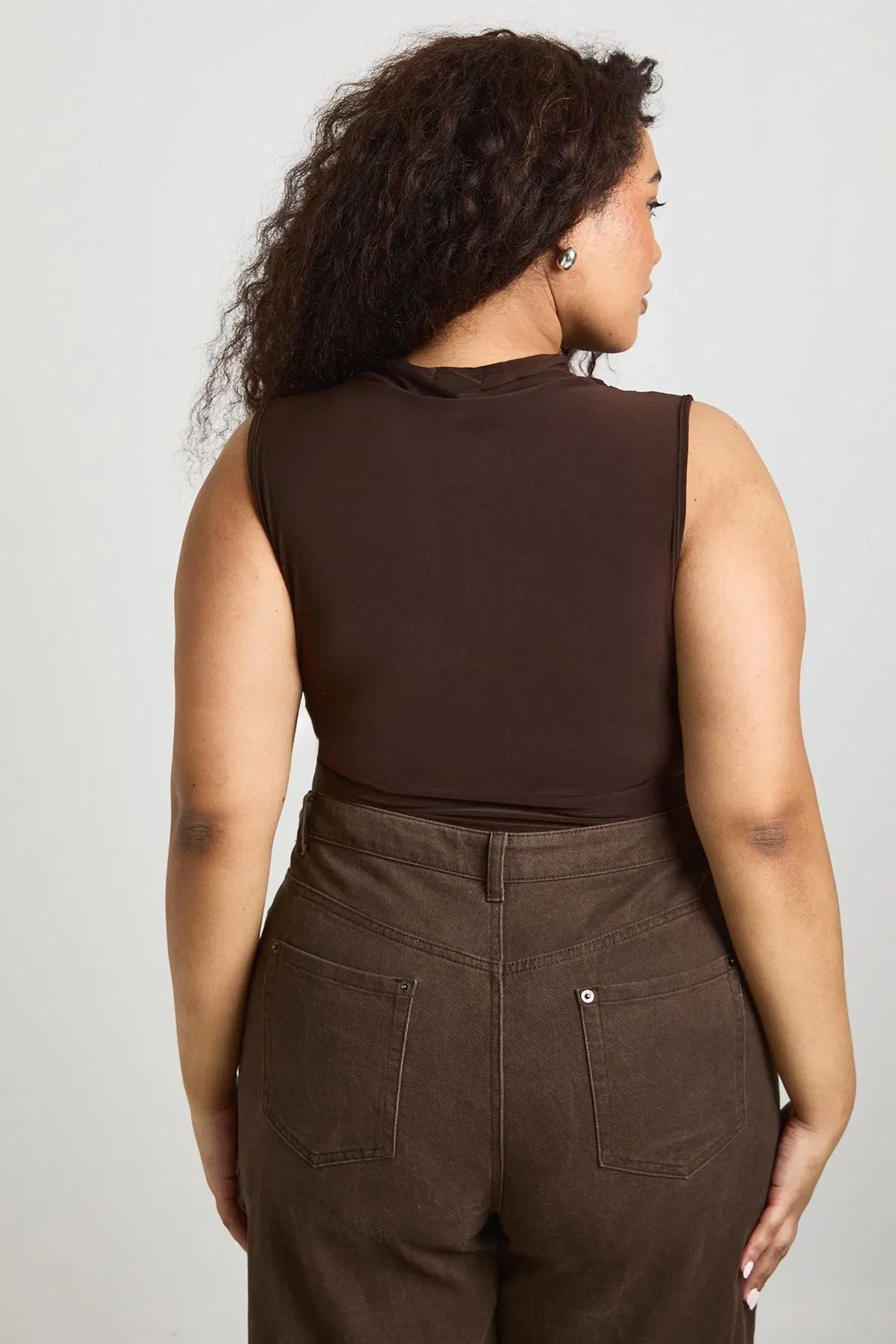 Plus Ruched Drape Gold Trim Sleeveless Bodysuit