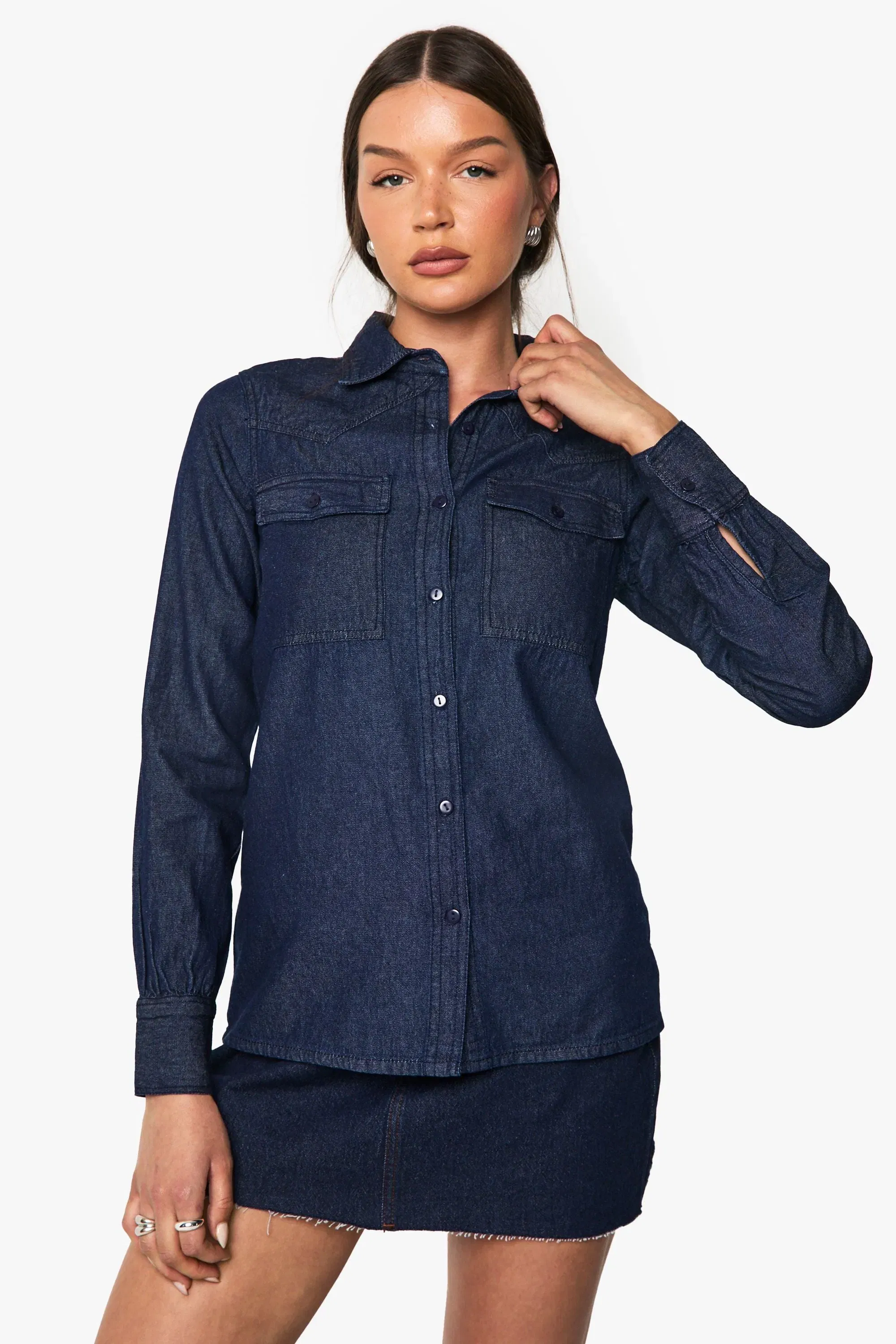 Chambray Denim Long Sleeve Western Shirt