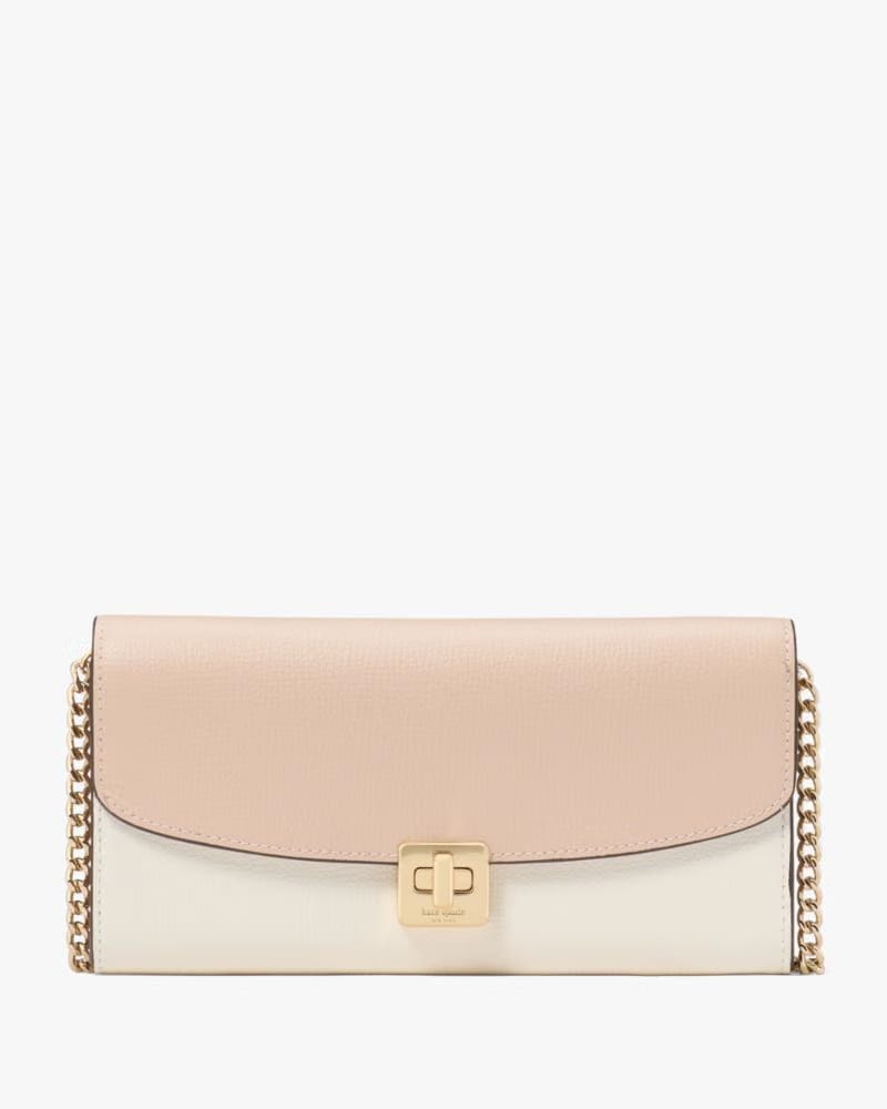 Phoebe Colorblock Refined Grain Leather Turnlock Wallet On A Chain