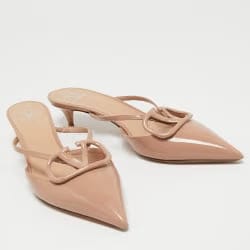 Valentino Beige Patent Leather V logo Mules