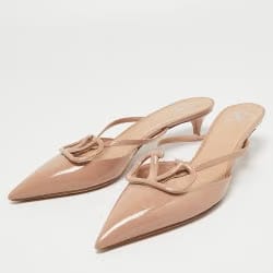 Valentino Beige Patent Leather V logo Mules