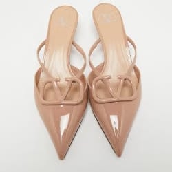 Valentino Beige Patent Leather V logo Mules
