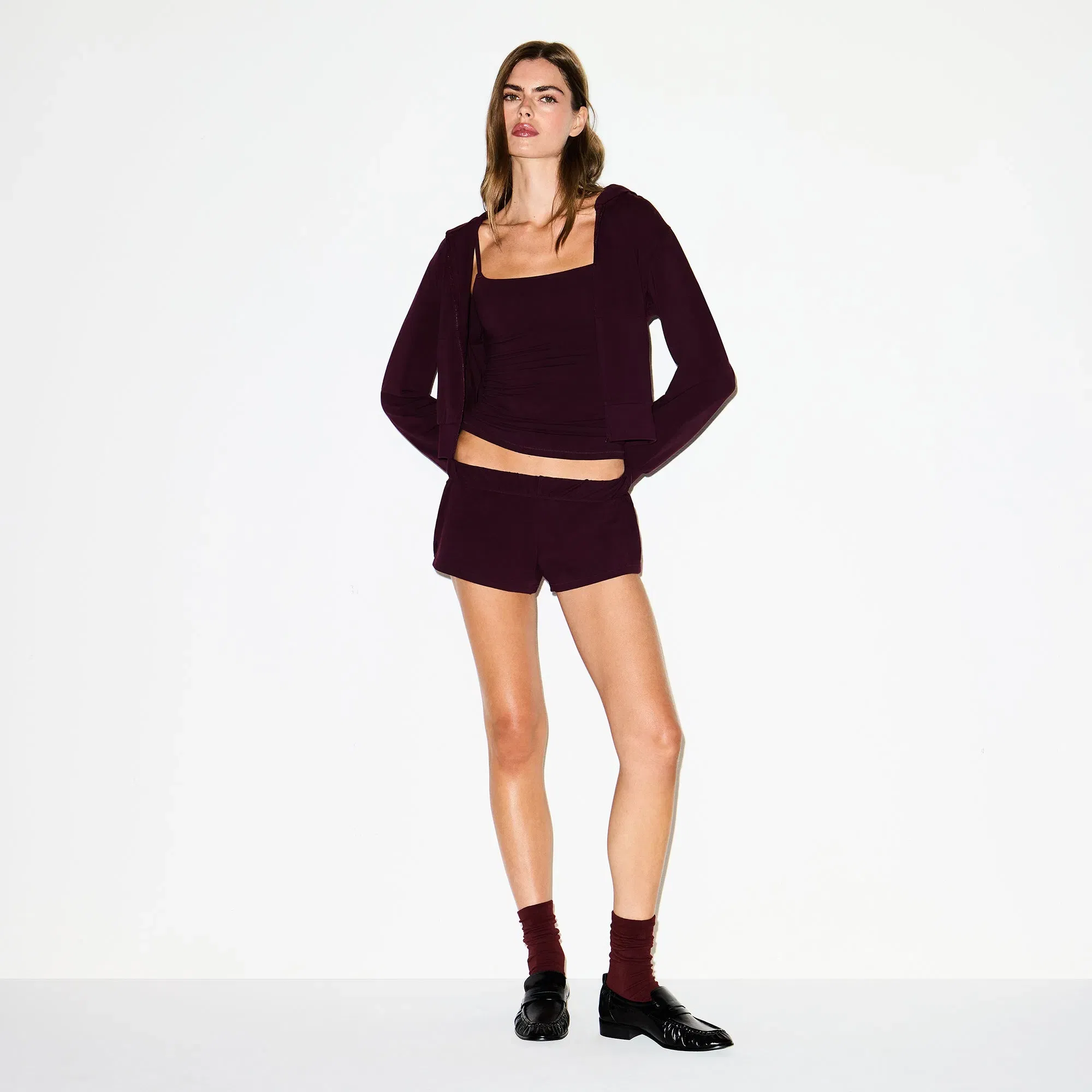 COTTON JERSEY LOOSE SHORT | CURRANT