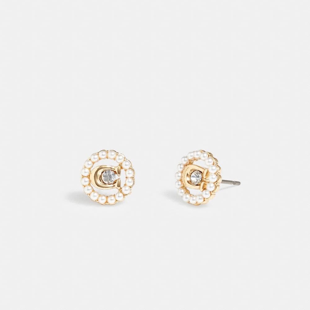 Sculpted C Pearl Stud Earrings
