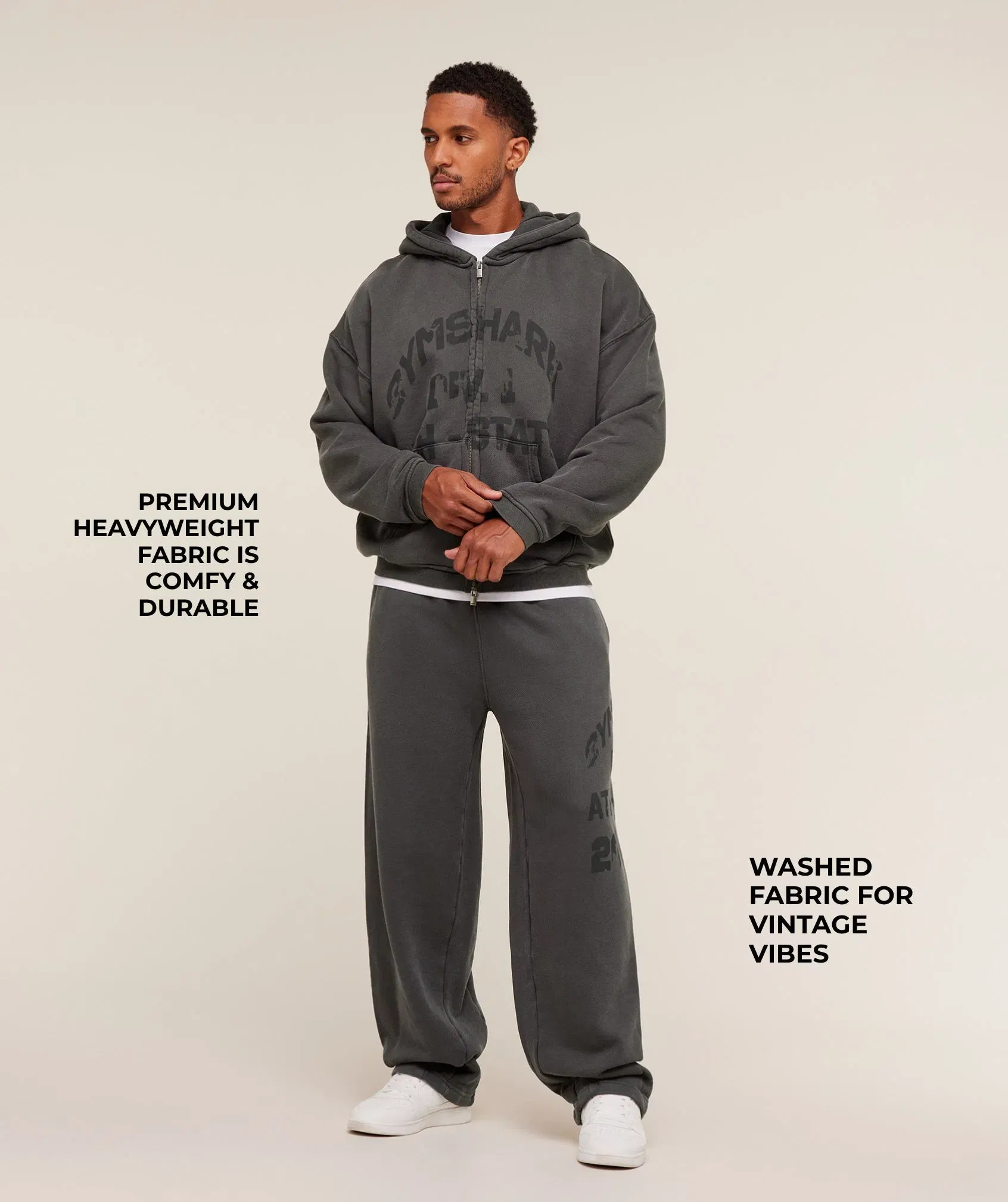 Gymshark Collegiate Washed Wide Leg Jogger - Asphalt Grey