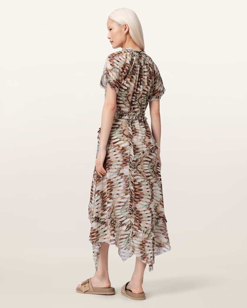 AllSaints Lamaia Asymmetric Midi Dress Women's Oceano Soft Pink Women's