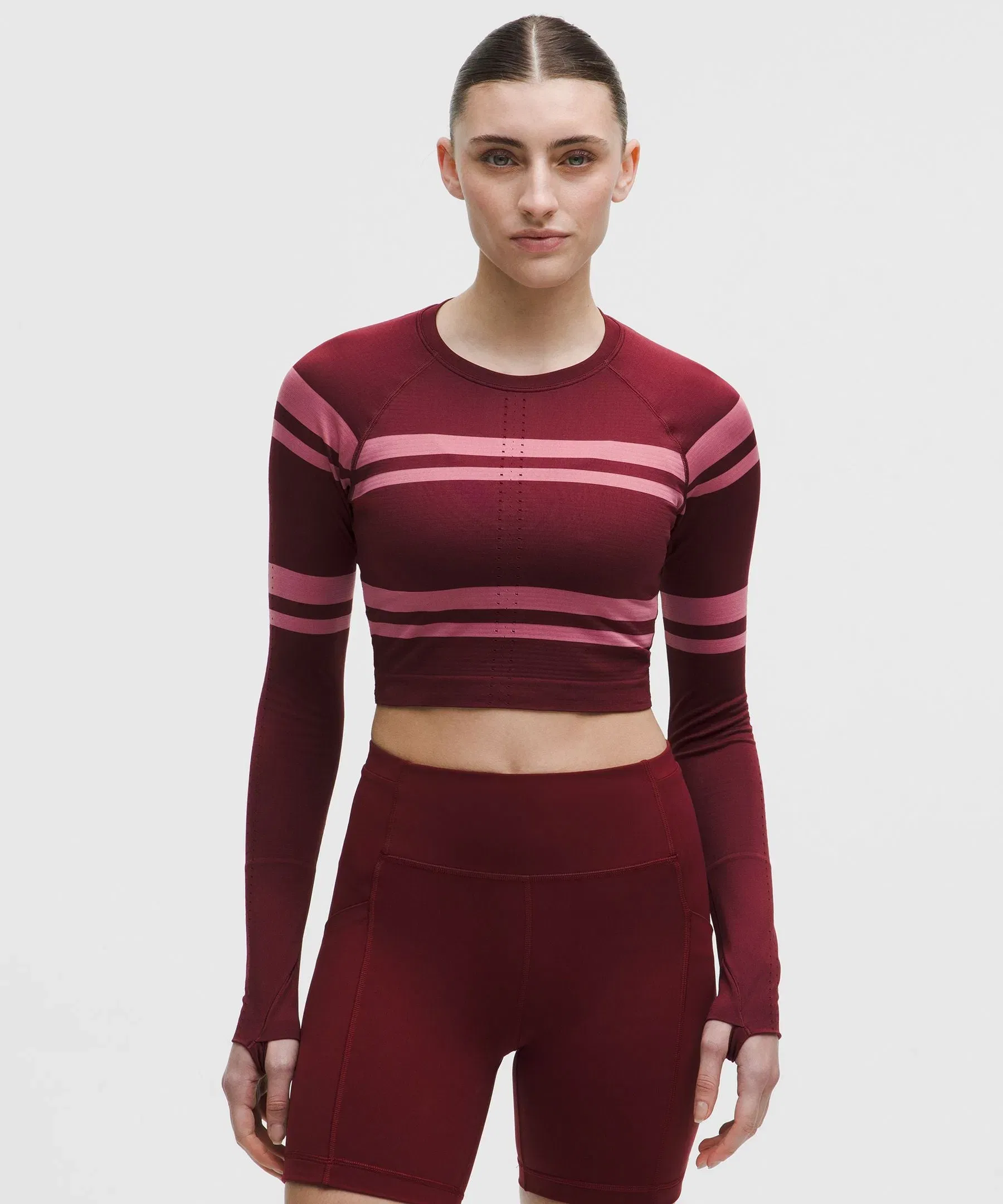Lululemon Women's Swiftly Tech Cropped Long-Sleeve Shirt 2.0 *Stripe