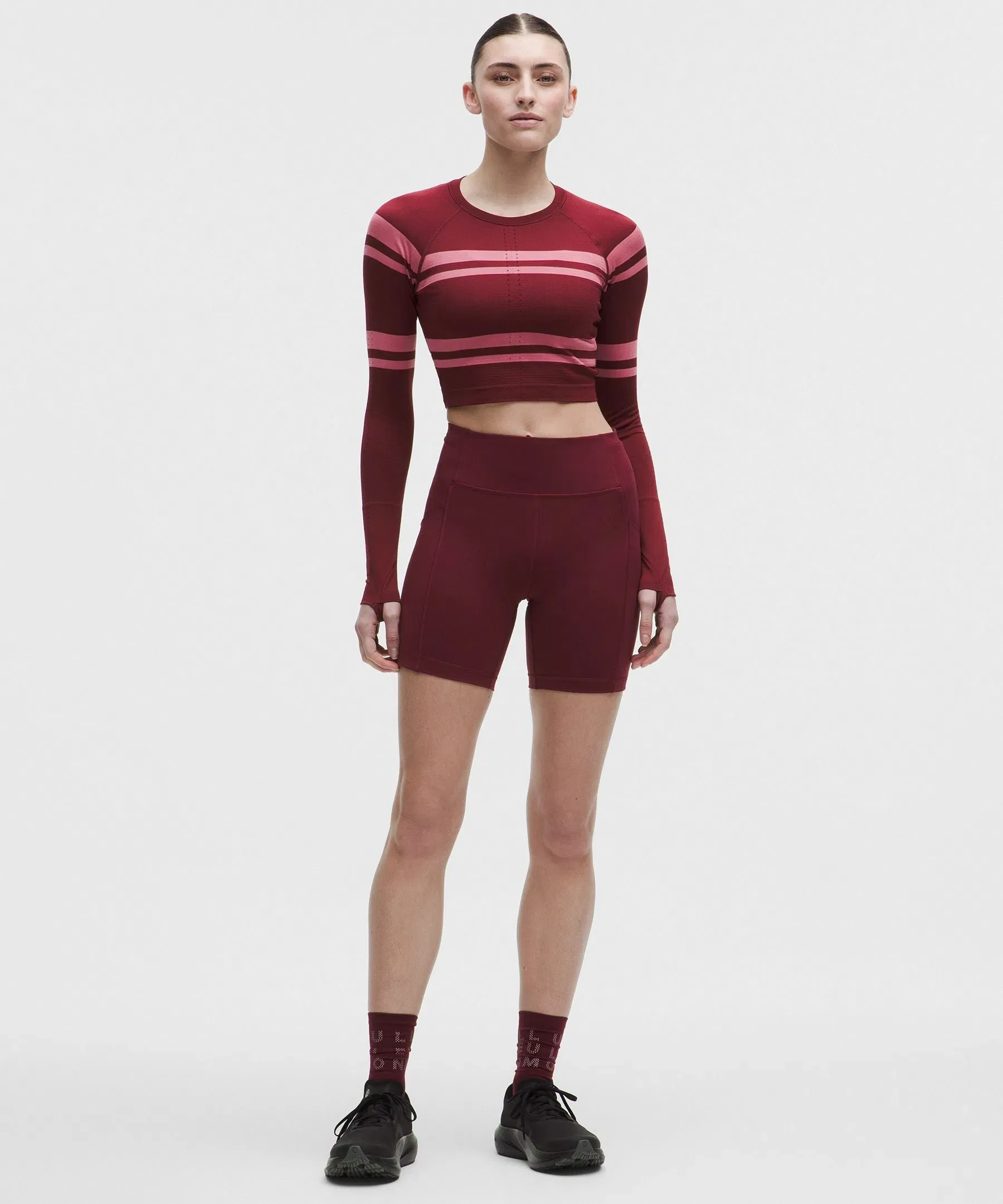 Lululemon Women's Swiftly Tech Cropped Long-Sleeve Shirt 2.0 *Stripe
