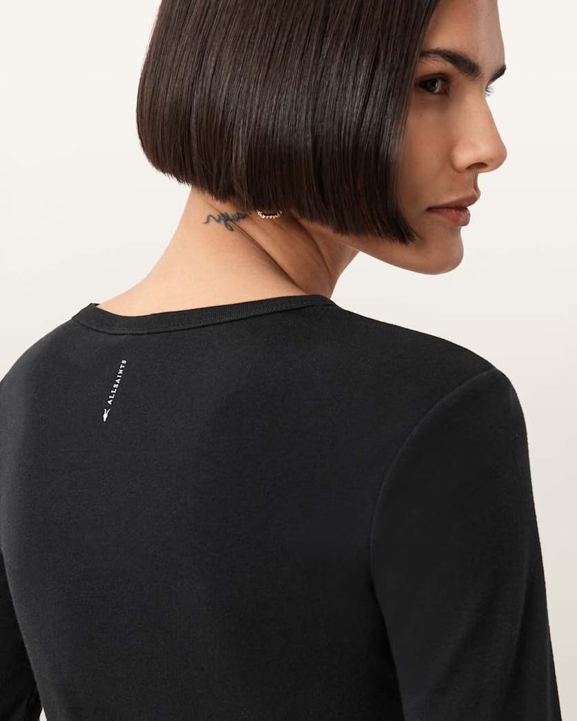 AllSaints Stevie Slim Fit Long Sleeve T Shirt Women's Black Women's