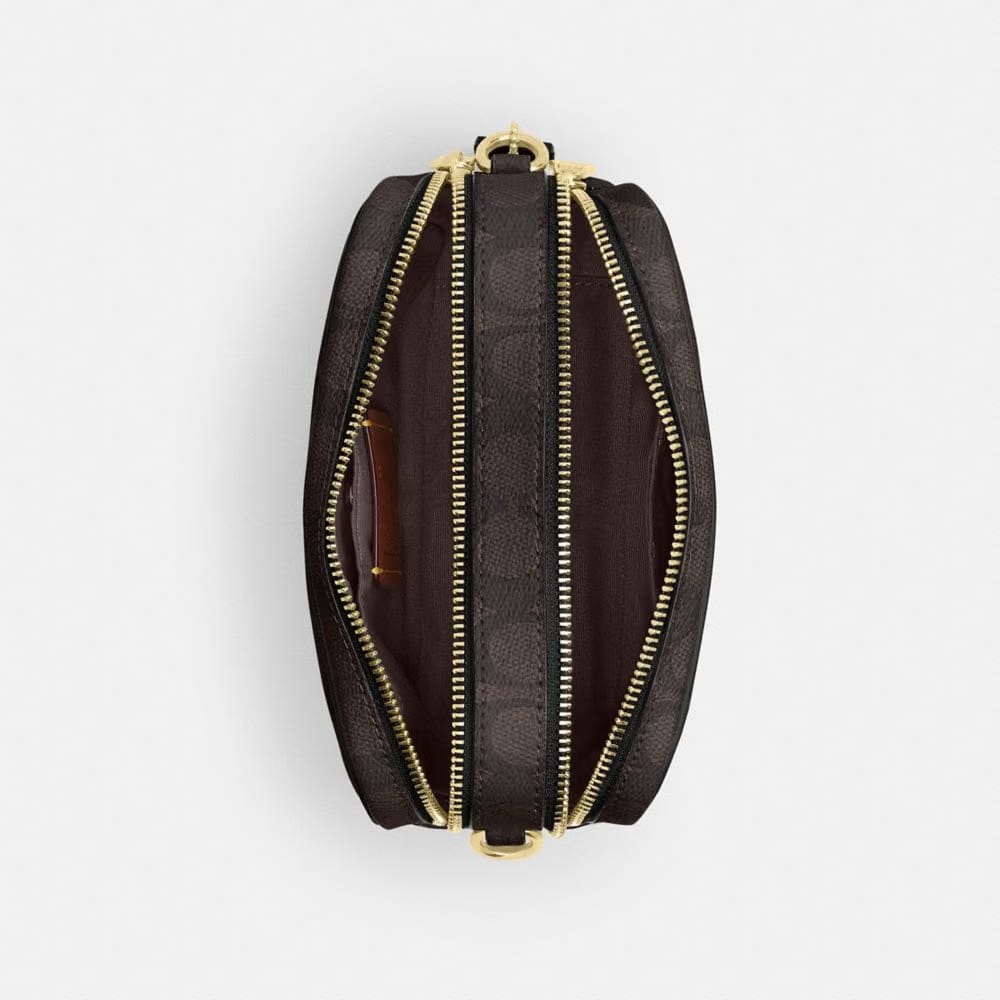 Coach Mini Carey Crossbody Bag In Signature Canvas Gold Walnut Black