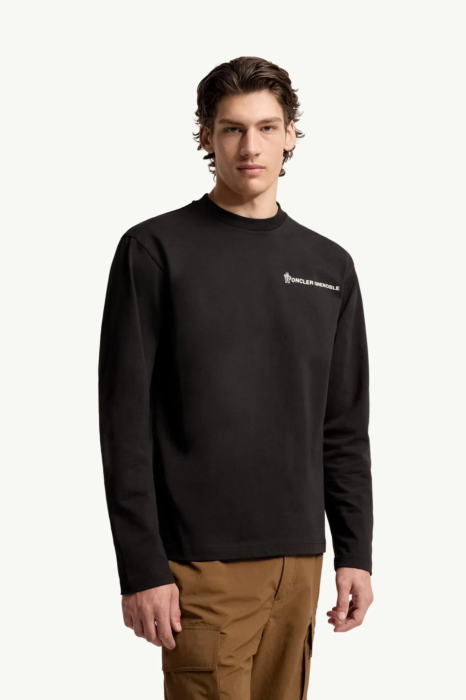 Moncler Logo Long Sleeve Cotton T-Shirt Black Black