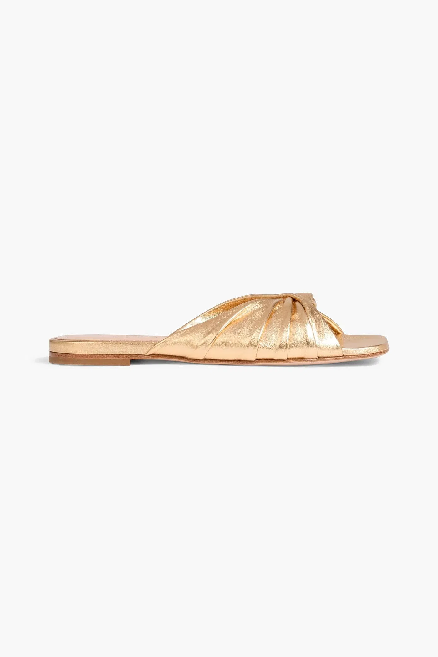 Gianvito Rossi Selene Twisted Metallic Leather Slides Gold Women's