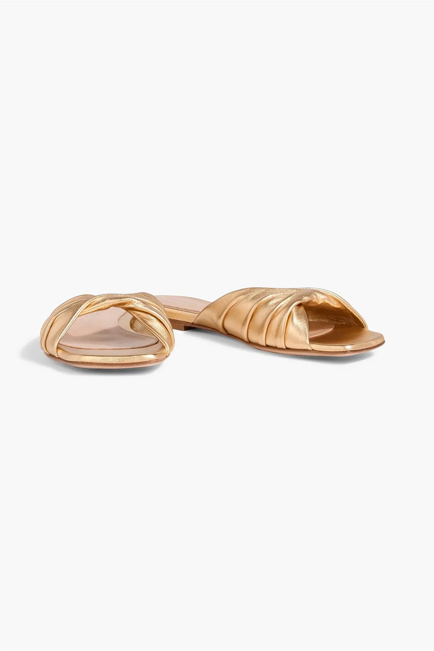 Gianvito Rossi Selene Twisted Metallic Leather Slides Gold Women's
