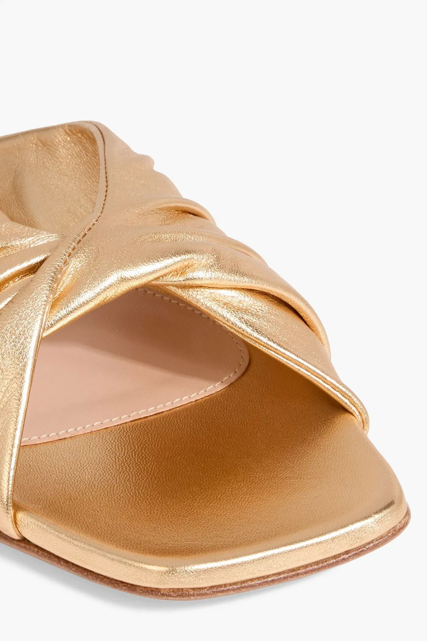 Gianvito Rossi Selene Twisted Metallic Leather Slides Gold Women's