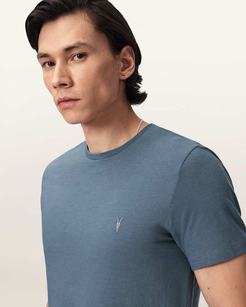 AllSaints Tonic Crew Neck Slim Ramskull T Shirt Villa Blue