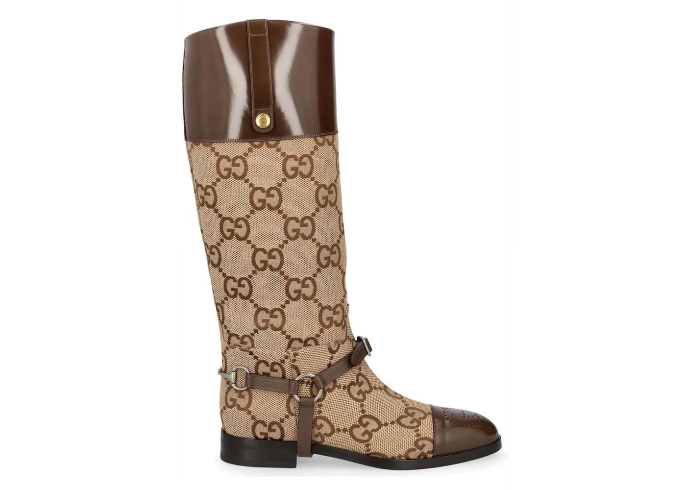 Gucci Gg Round Toe Knee-High Boots Beige Brown Womens