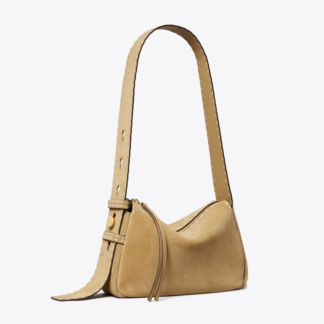 Tory Burch Small Romy Suede Pick Stitch Shoulder Bag Butter