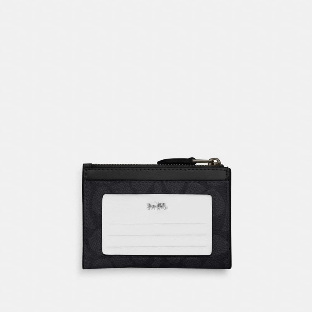 Coach Mini Skinny Id Case In Signature Canvas Gunmetal Charcoal Black
