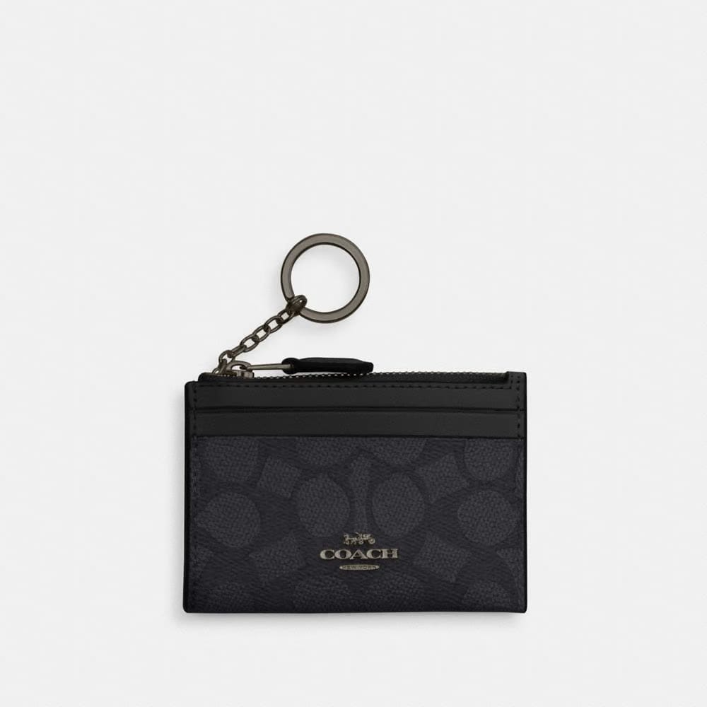 Coach Mini Skinny Id Case In Signature Canvas Gunmetal Charcoal Black