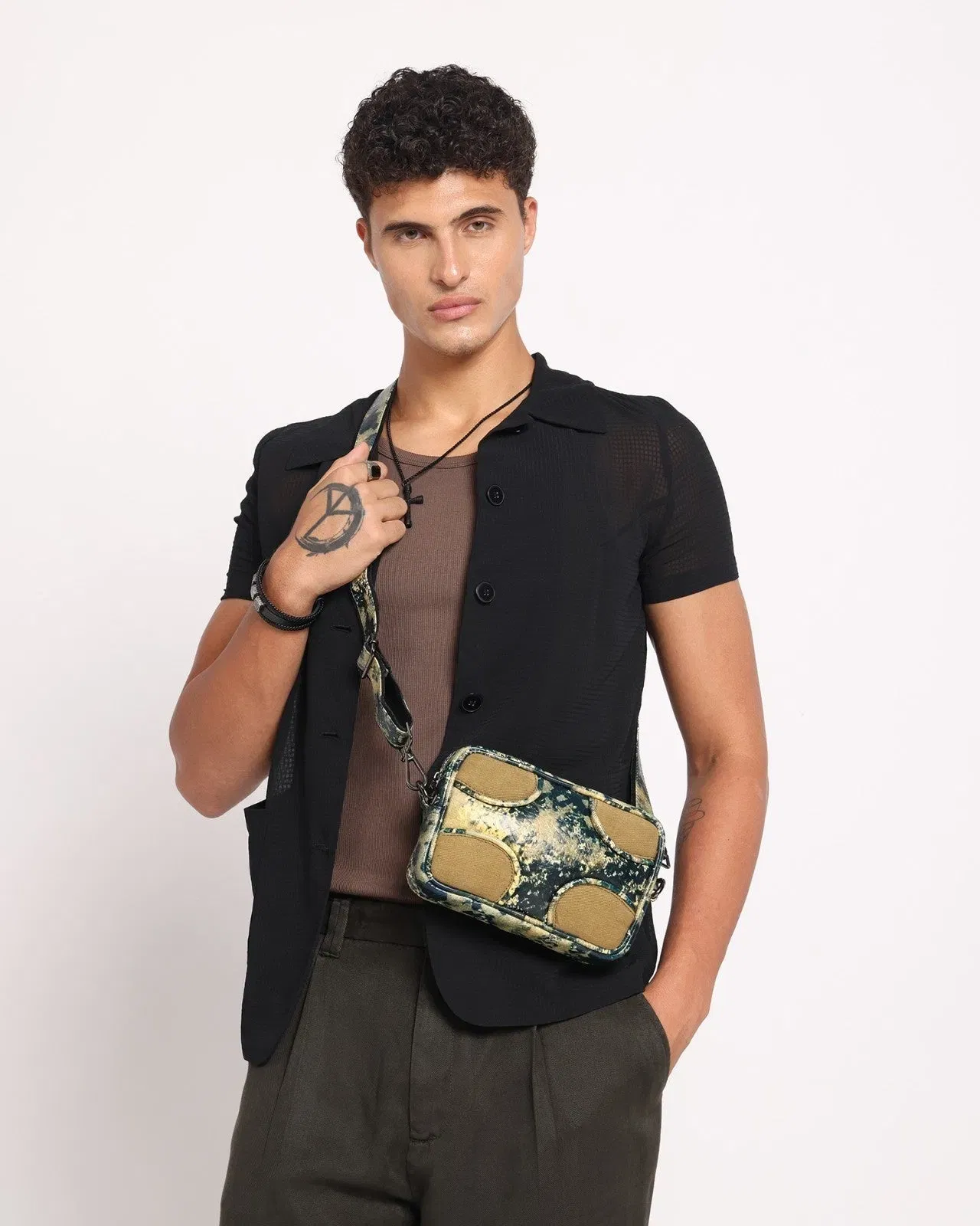 Muddled Unisex Sling Bag - Oxidized Olive