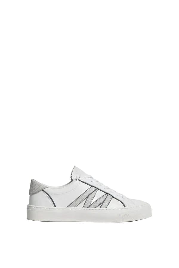 Moncler Monaco2 Leather & Glitter Sneakers White